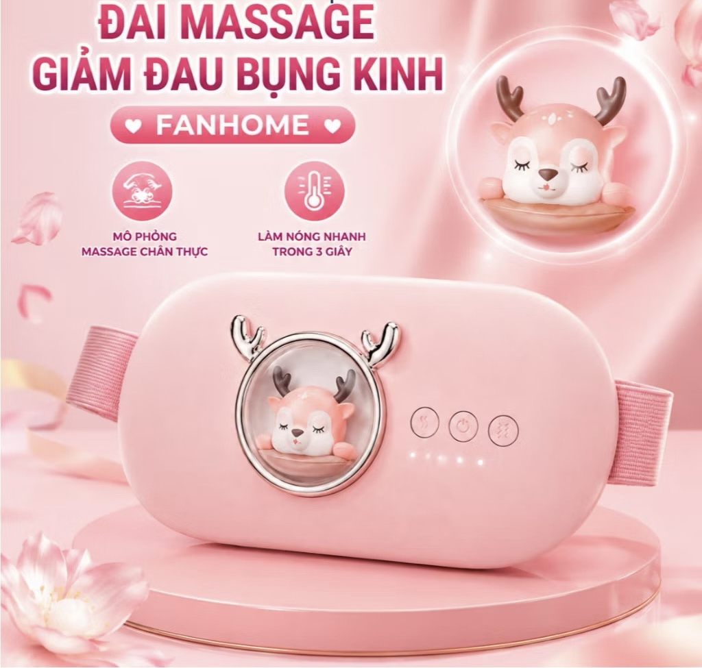Đai Massage Chườm Nóng Bụng Kinh FANHOME WY-N08, Đai Sưởi Ấm Bụng Kinh 5 Chế Độ Rung, 5 Mức Nhiệt Giảm Đau Bụng Kinh