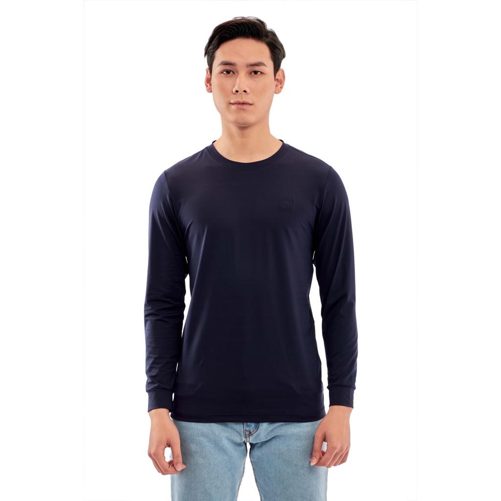 Áo thun nam dài tay Aligro màu navy co giãn 4 chiều chất thun cao cấp ALGAPD059