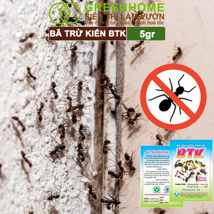 Thuốc Diệt Kiến Tận Ổ Greenhome, BTK, Gói 5gr, Hiệu Quả Cao, Dễ Sử Dụng, Tác Dụng Lâu Dài, Diệt Các Loại Kiến