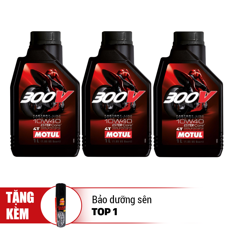 Combo 3 Bình Nhớt Motul 300V Factory Line 10W40 (1L) + Tặng Bảo Dưỡng Sên Top 1