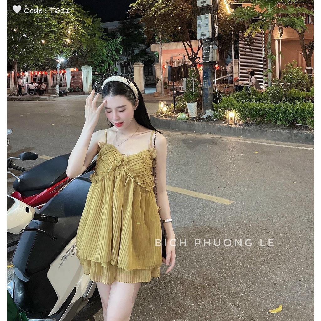 SET ĐI CHƠI, SET 2 MÓN ÁO TƠ 2S CÚP NGỰC NHÚNG XÒE PHỐI QUẦN ĐÙI CỰC XINH IU - Brown