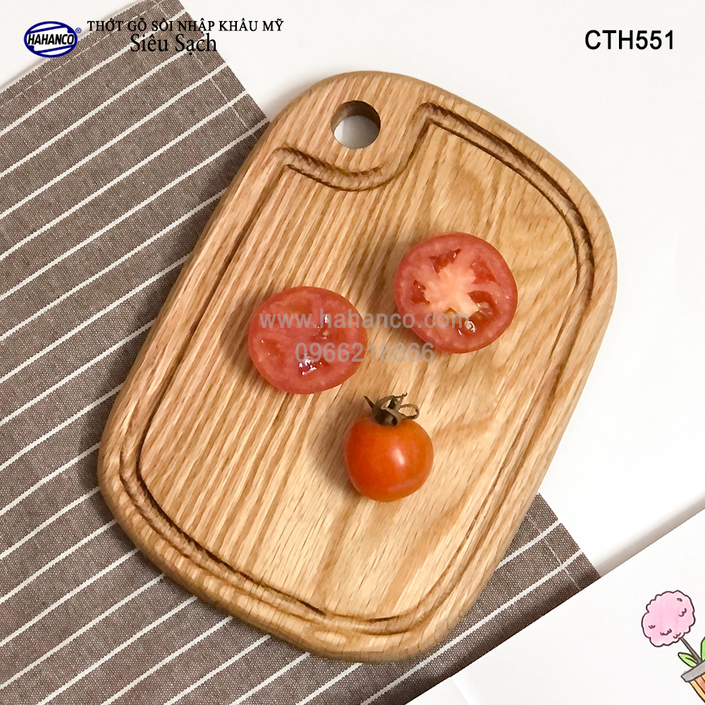 Thớt nhỏ gỗ Sồi Mỹ (OAK) có rãnh bao quanh (CTH551) hàng Xuất Khẩu Châu Âu - khay bánh mì/trái cây/ bít tết/ pizza/ phụ kiện chụp ảnh, bày món ăn trong nhà hàng - Sang trọng trên bàn ăn - HAHANCO