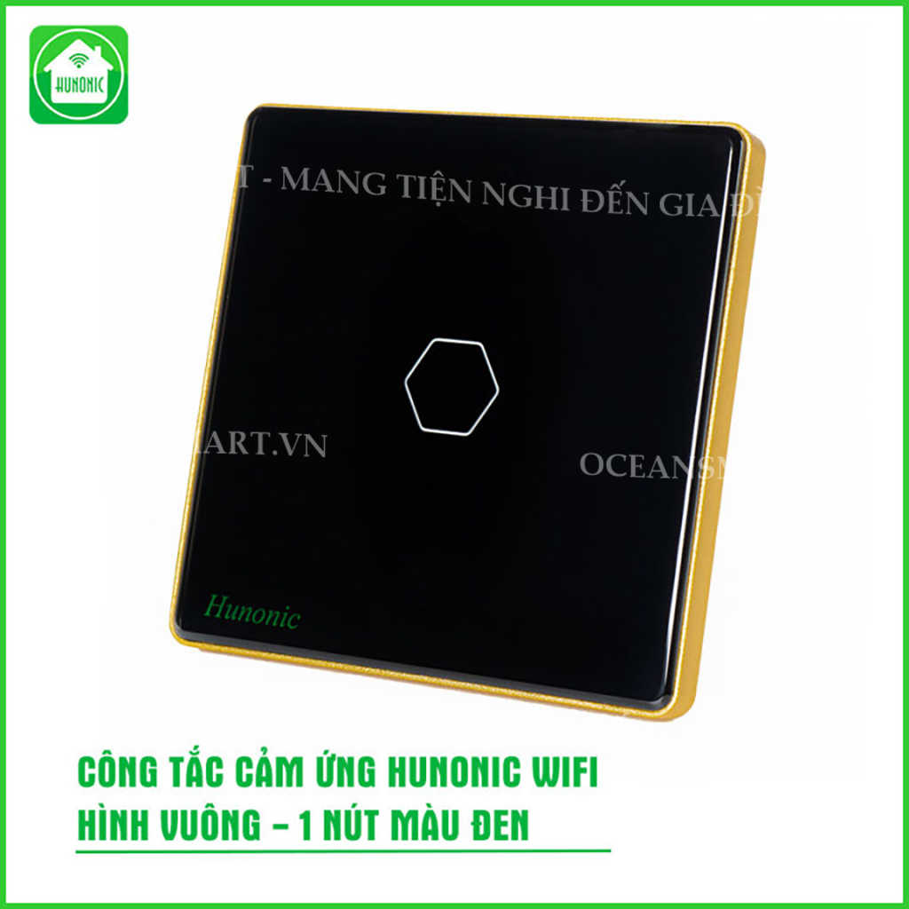 Công Tắc Cảm Ứng Thông Minh HUNONIC Luxury, Công Tắc Điều Khiển Từ Xa Bằng Điện Thoại Hình Vuông - HNLUXV