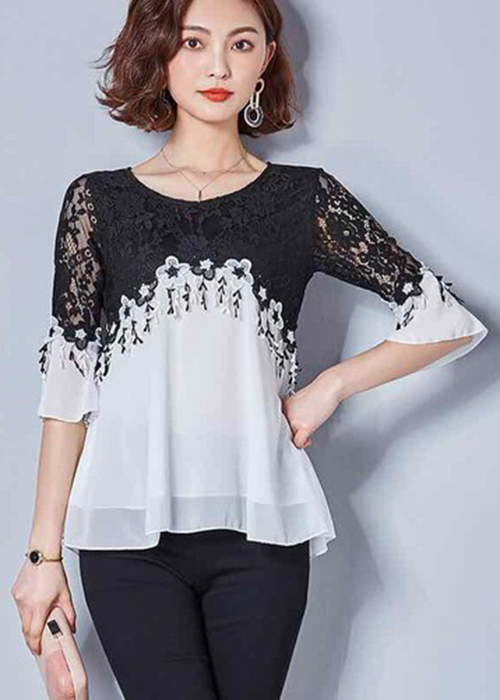Áo ren nữ dành cho người béo kiểu dáng quyến rũ - NP21 đen trắng