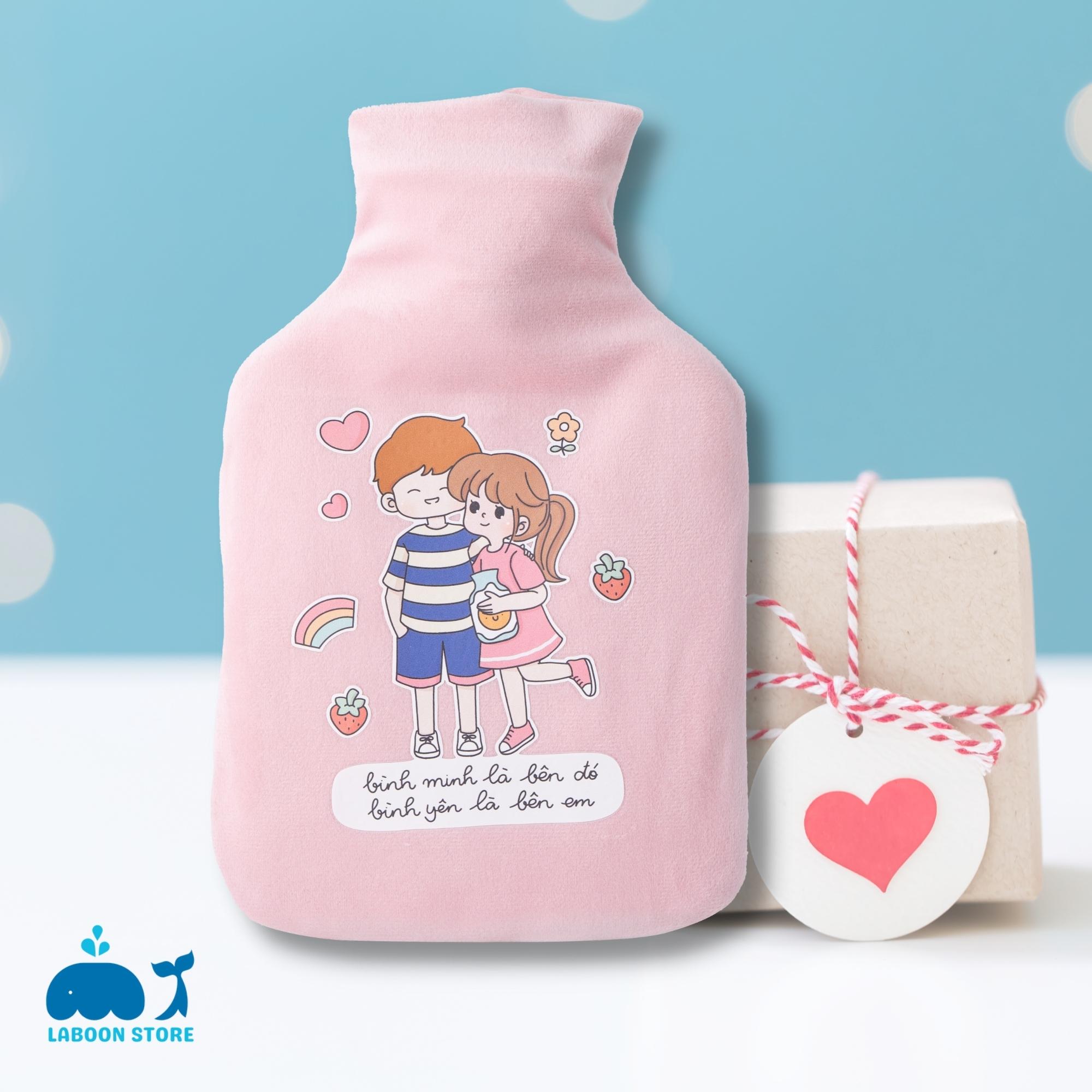 Túi chườm bụng kinh đa năng Laboon 1000ml phiên bản Couple in love, quà tặng ý nghĩa dễ thương cho bạn gái