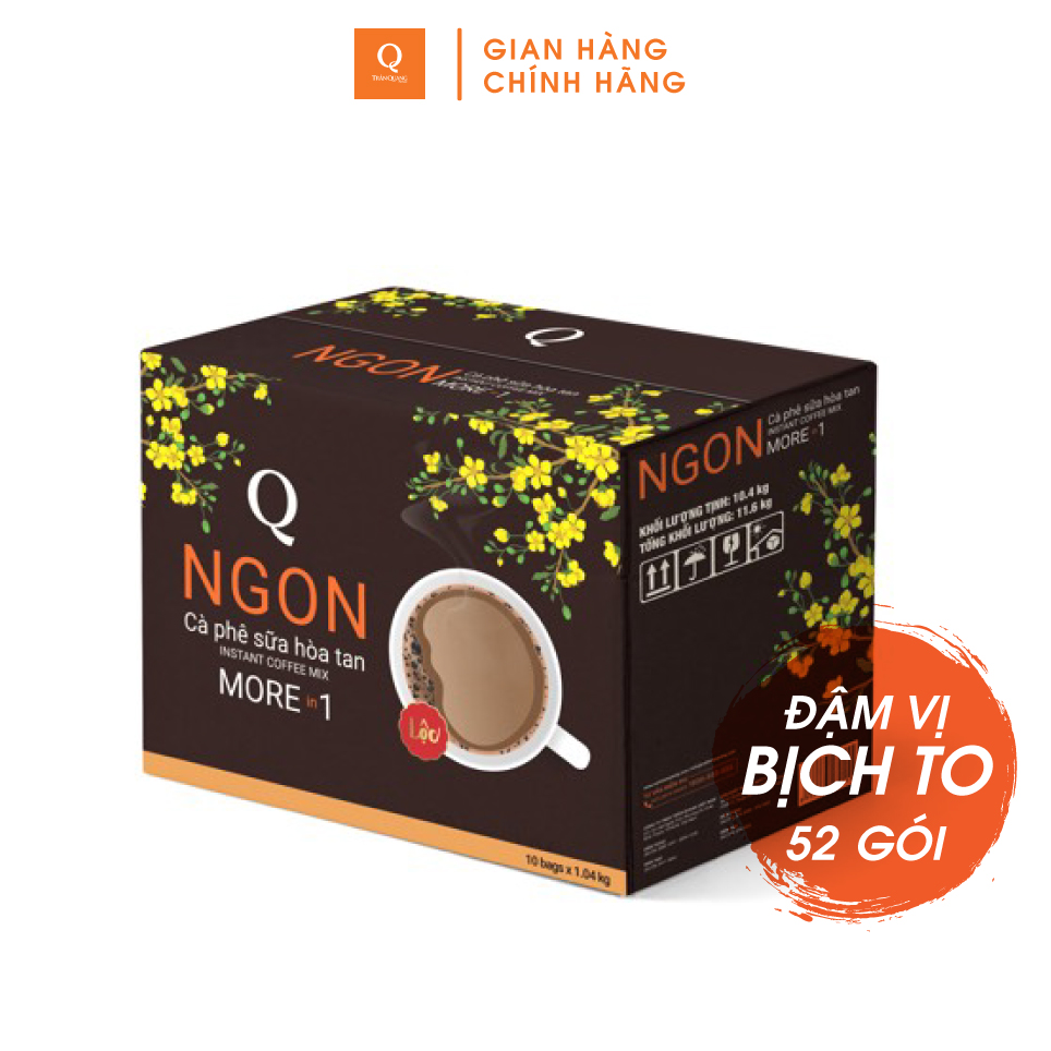 Cafe Hoà tan 3 in 1 Ngon (Bịch To 60 gói) Trần Quang
