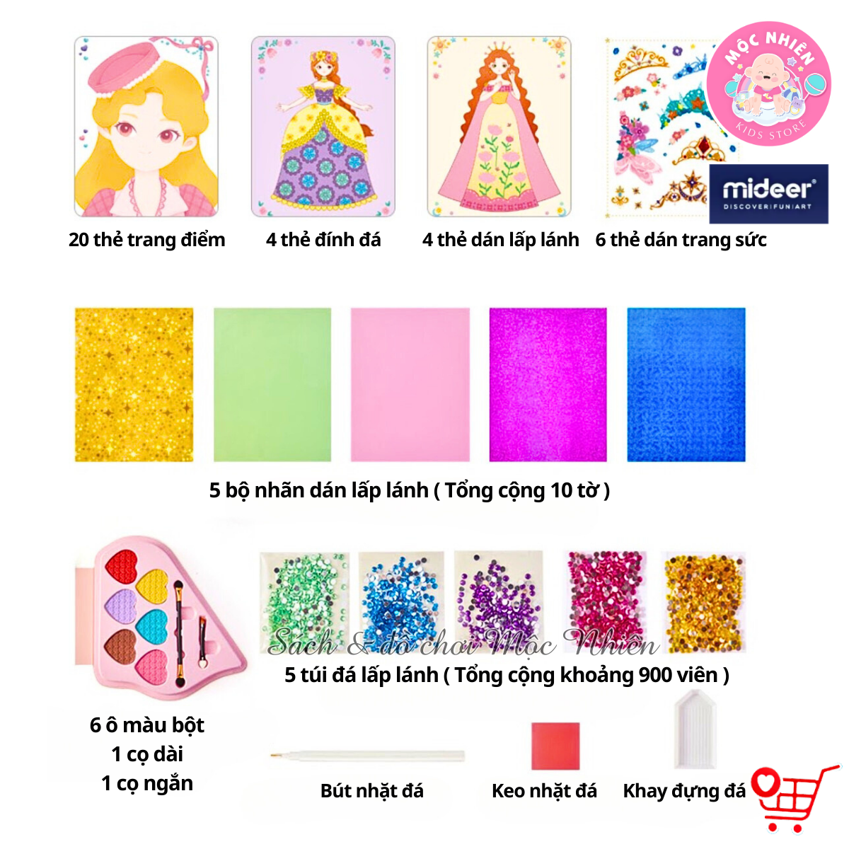 Bộ trang điểm thiết kế thời trang tổng hợp Mideer 3 trong 1 - Princess Fantasy Makeup - Dành cho bé gái từ 3 tuổi