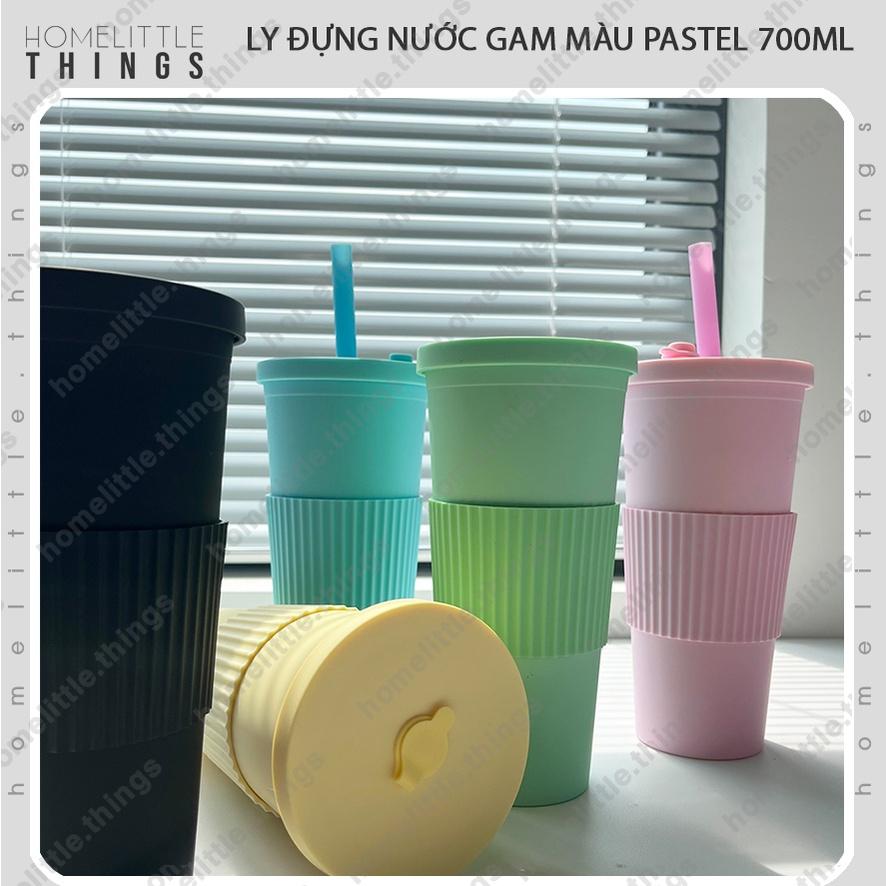 Ly nhựa đựng nước gam màu pastel có kèm ống hút trân châu 700ml