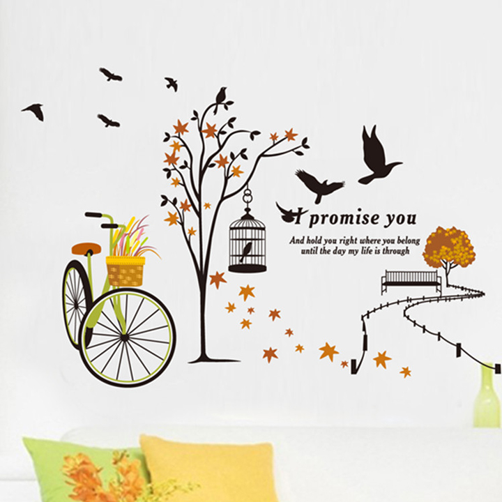 Decal dán tường Xe đạp và đàn chim Xl8131