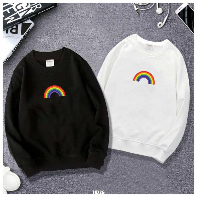 Áo đôi thu đông cầu vồng, áo sweater nỉ