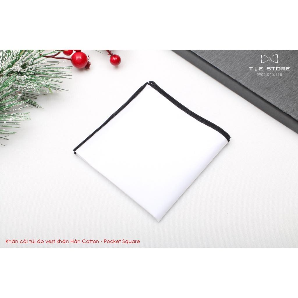 Khăn Cài Túi Áo Vest - Pocket Square, phụ kiện lịch lãm, trơn màu trắng viền