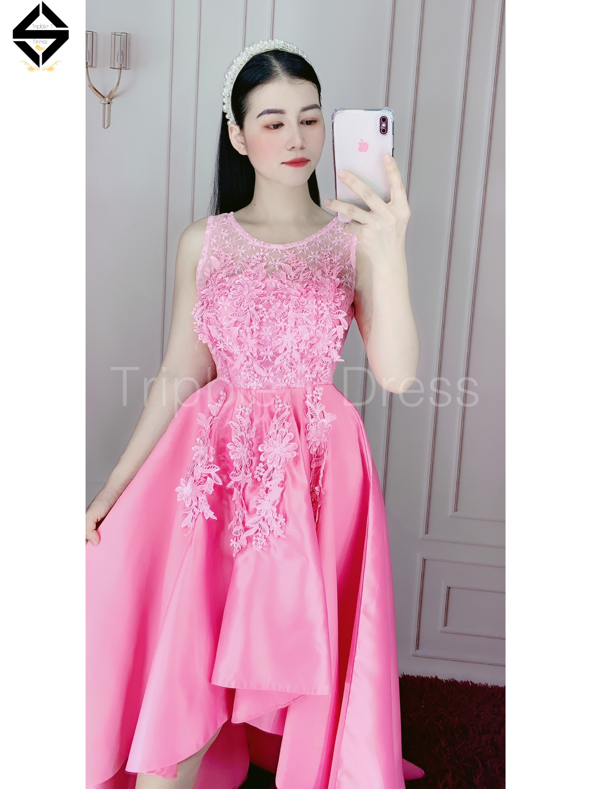 Đầm dự tiệc đuôi tôm phối ren ngực sang trọng TRIPBLE T DRESS -size M/L - MS35V