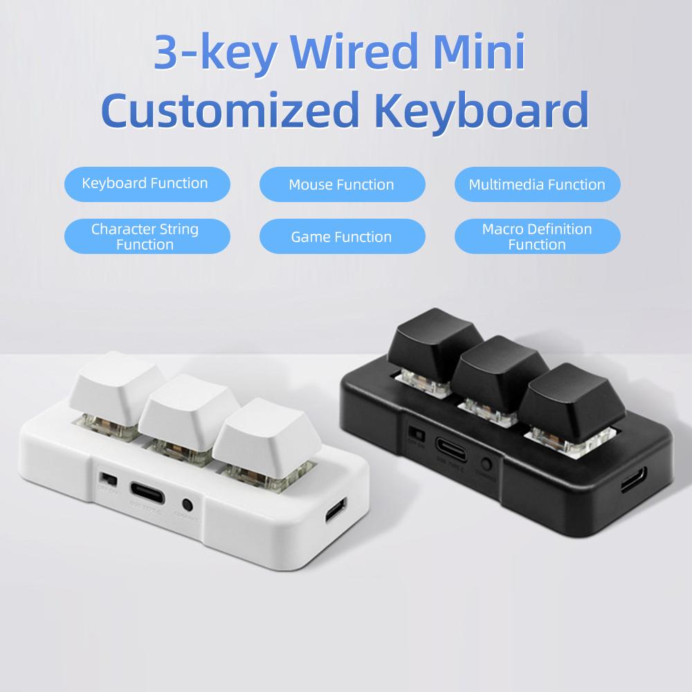 MK321U 3-key Wired Mini Customized Keyboard with Mechanical Blue Switch Detachable Data Cable for Office Game Multimedia White