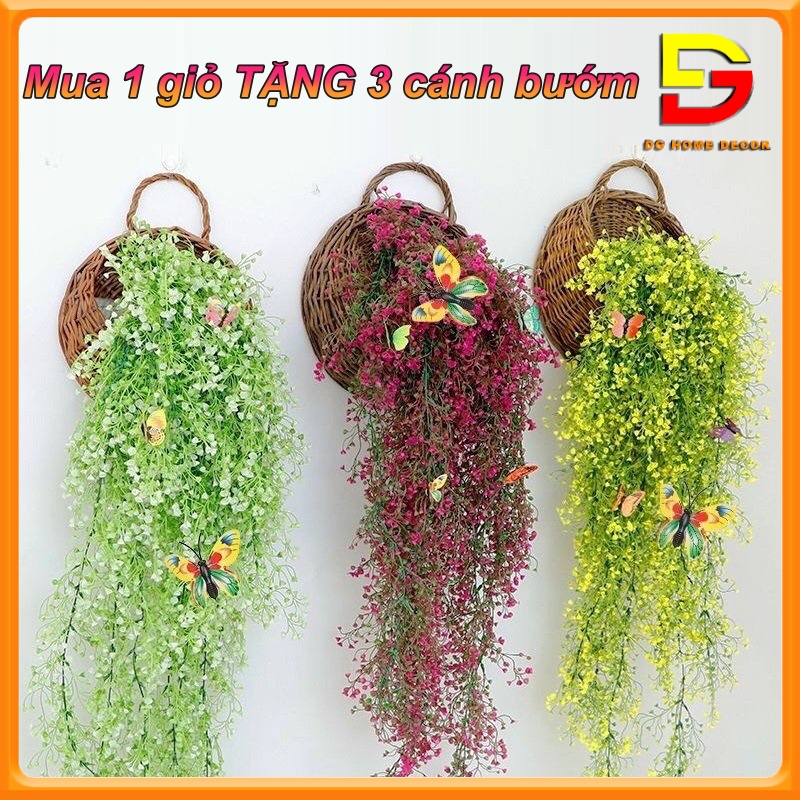 Giỏ Hoa Dây Leo Treo Tường Trang Trí Nhà Cửa, Quán Cafe Tuyệt Đẹp Tặng Kèm Cánh Bướm 3D - Chùm Cỏ Giả