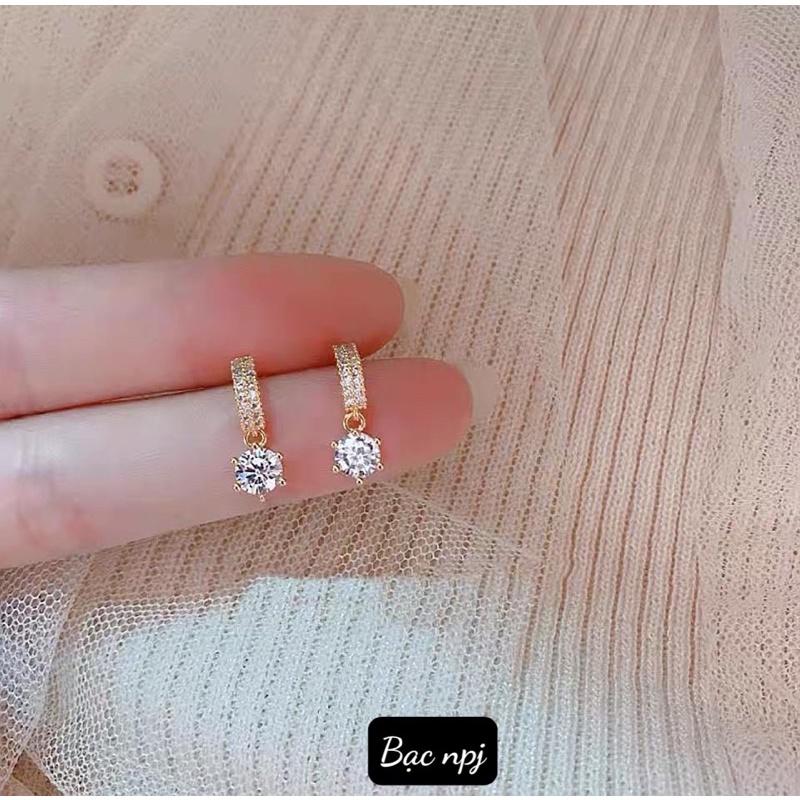 Bông tai đính đá lấp lánh, sáng bóng. Hoa tai nữ Bạc Ta- Bạc Npj