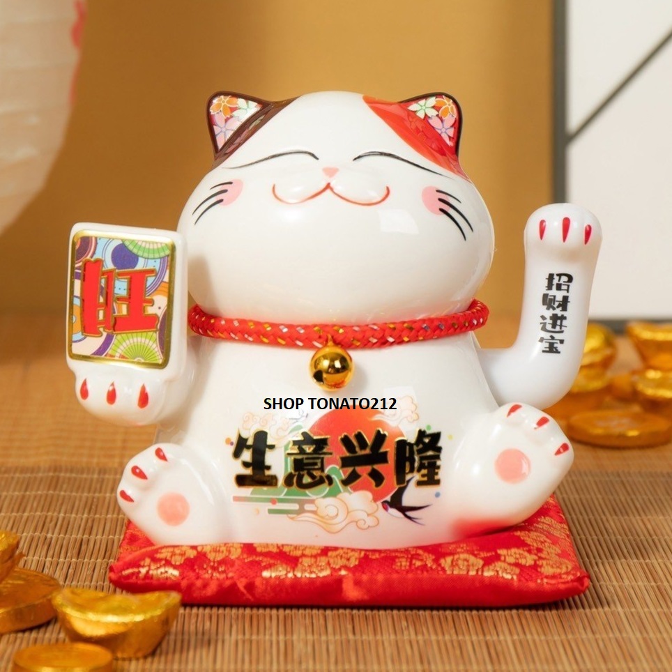 MÈO THẦN TÀI, MÈO MAY MẮN MANEKI NEKO Y1205 CHIÊU TÀI MAY MẮN SỬ DỤNG PIN CAO 13CM