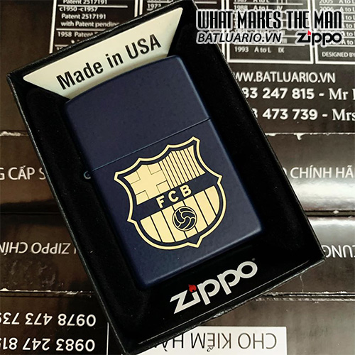 Bật Lửa Zippo 239 Xanh Đen Khắc Fc Barcelona 03 – Zippo 239.Fcb03