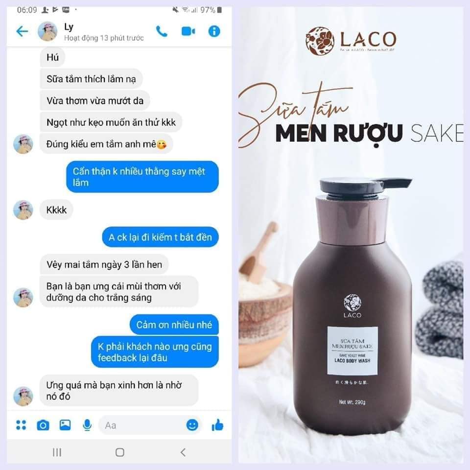 Sữa tắm trắng da LACO MEN RƯỢU SAKE CHÍNH HÃNG