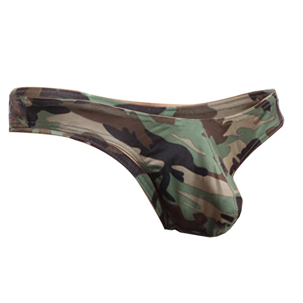 Mens Camouflage T-Back Underwear Low-rise Bikini G-String Thong Briefs