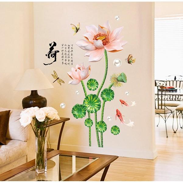 Decal trang trí tường Hoa Sen nở hồng nhạt