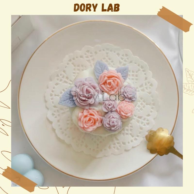 Nến Thơm Bánh Kem Hoa Hồng Handmade Không Khói, Quà Tặng Độc Đáo - Dory Lab