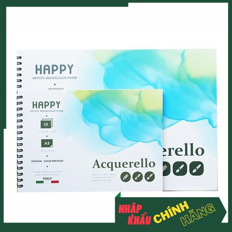 Sổ vẽ màu nước HAPPY 300gsm - gáy lò xo vân Cold