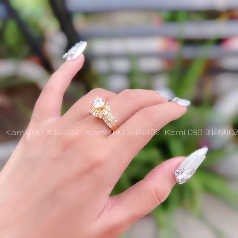 Nhẫn đồng non gắn hột lớn cam kết không đen Kami