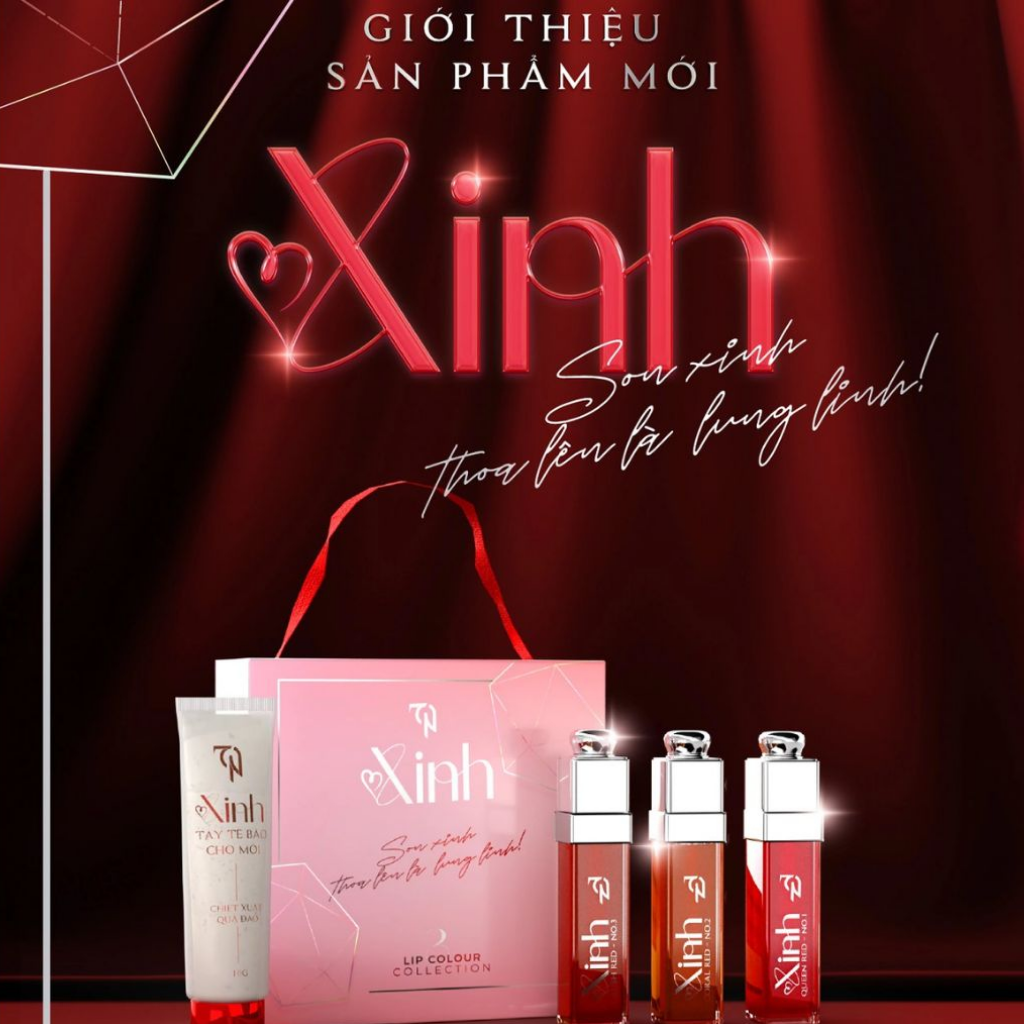 Son Xinh Đông Anh Chính Hãng Son Kem Lì Không Trôi Set 3 Màu Đỏ Tươi - Cam Đất - Đỏ Cam Collagen x3