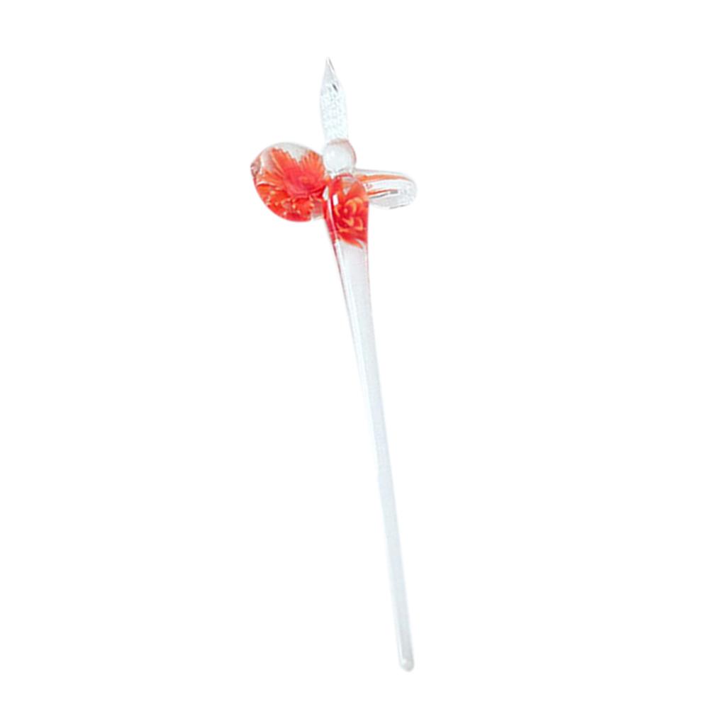 Vintage Glass WRITING PEN Elegant Crystal Glass Dip Sign Pen Great Gift Red