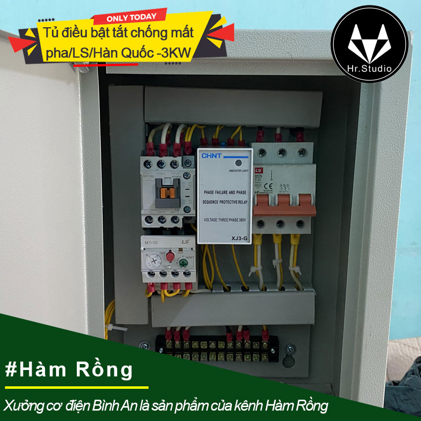 Tủ điều khiển 3KW chống đảo pha Full thiết bị LS Hàn Quốc có trạng bị chống mất pha quá dòng