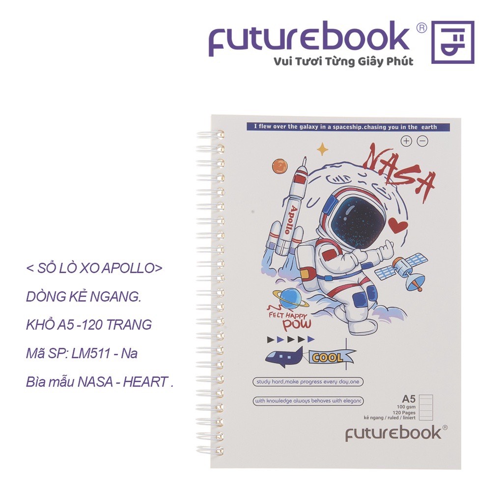 FUTUREBOOK -Sổ Lò Xo Bìa Mềm A5-Dòng Kẻ Ngang-Định Lượng 100GSm-120 Trang. MSP LM511