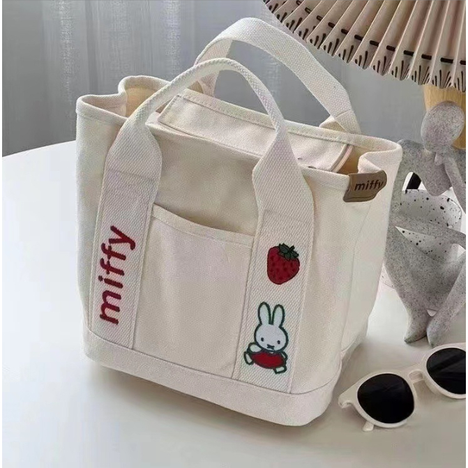 Túi Vải Canvas Hoạ Tiết Dễ Thương Đựng Đồ Bỉm Sữa Tiện Lợi Kích Thước 22*22*17 cm