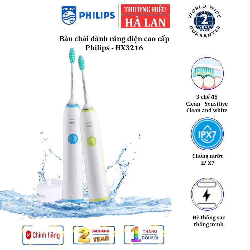 Bàn chải đánh răng điện Philips HX3216 tích hợp 3 chế độ làm việc thông minh - Hàng nhập khẩu