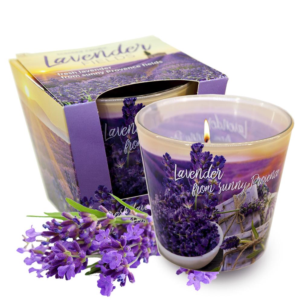 Ly nến thơm tinh dầu Bartek Lavender Fields &amp; Soap 115g QT04965 - cánh đồng oải hương, nến trang trí, thơm phòng, thư giãn, hỗ trợ khử mùi (giao mẫu ngẫu nhiên)