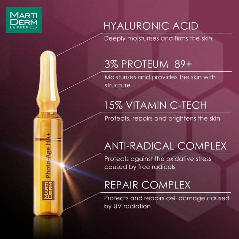Tinh chất 15% Vitamin C ngừa lão hóa MartiDerm platinum photo age HA+ hộp 30 ống 2ml TẶNG bộ sản phẩm Martiderm