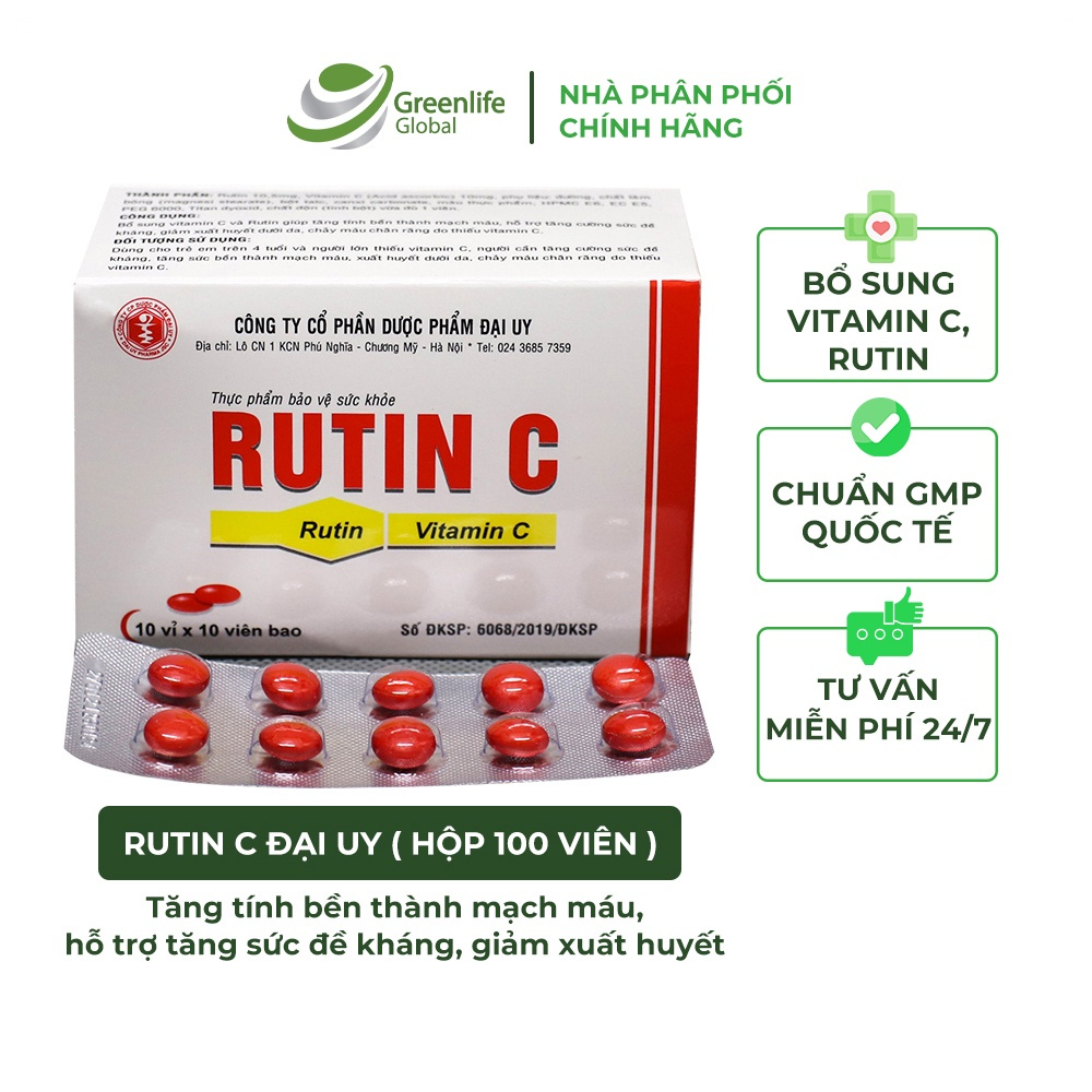 Rutin C Đại Uy (Hộp 10 vỉ x 10 viên nén)