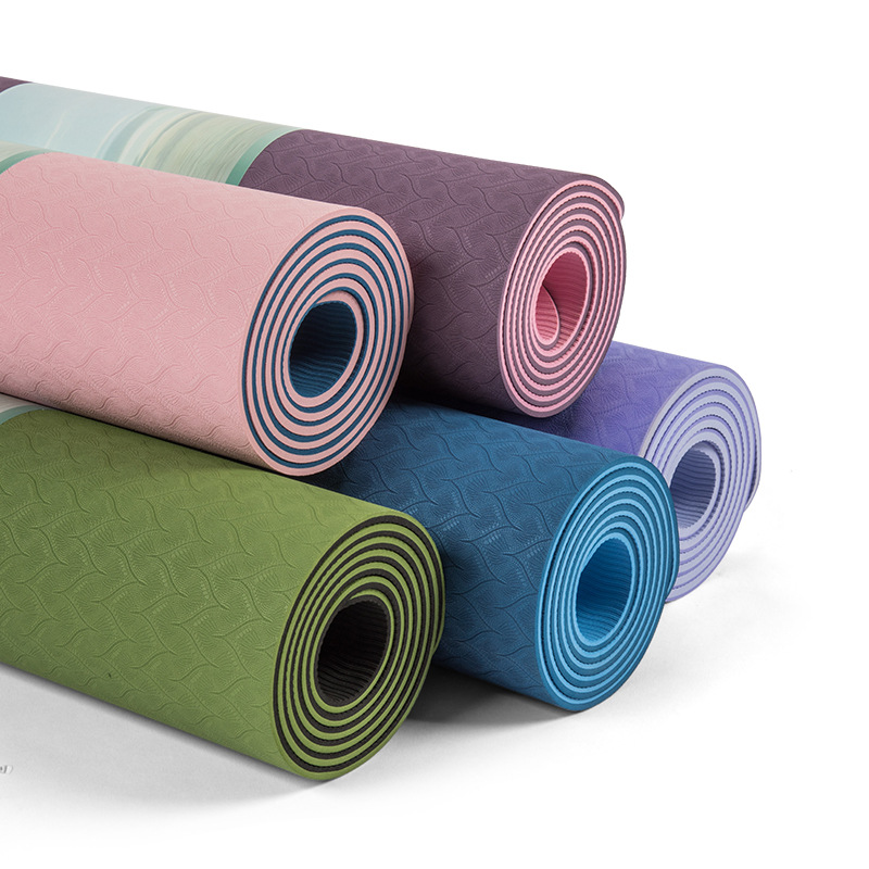 Thảm Tập Yoga TPE 2 Lớp 6mm, Thảm Mềm Mại, Thấm Hút Mồ Hôi, Chống Trơn Trượt