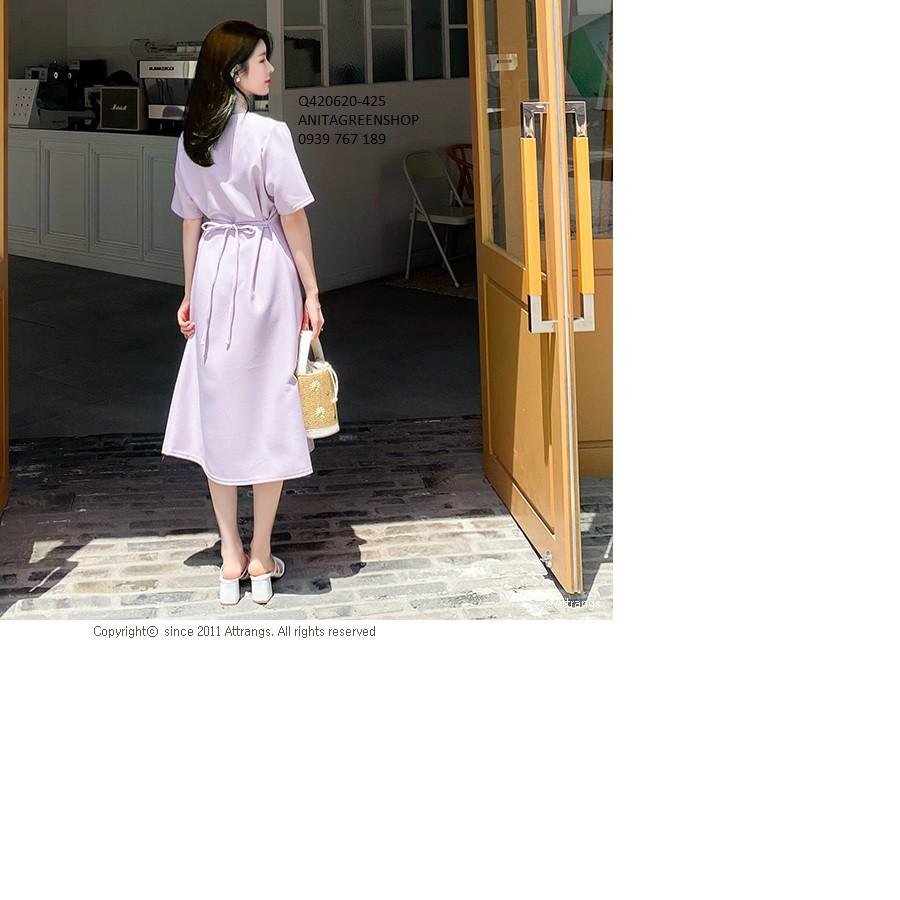 Q420620 ĐẦM XÒE CỔ BẺ MÀU TÍM