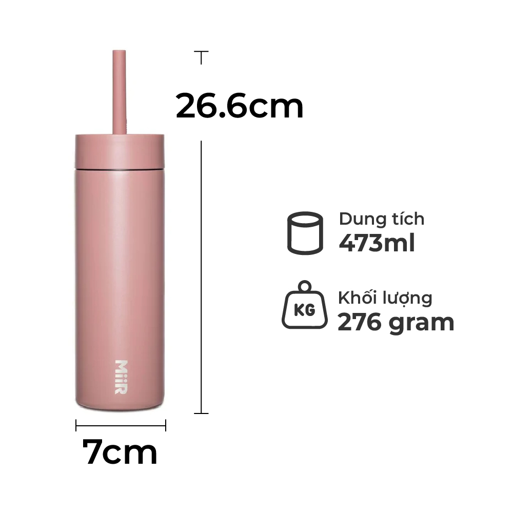 MiiR - Bình giữ nhiệt Sipper Straw - Màu Xanh Sương Mai/ Hồng Gỗ - 473ml