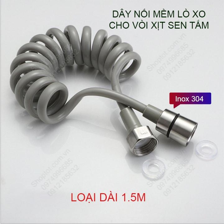 Dây mềm cho vòi xịt vệ sinh, uốn hình lò xo, sen tắm bằng nhựa PU, đầu bằng inox 304, dài 1.5m-2m-3m tùy chọn