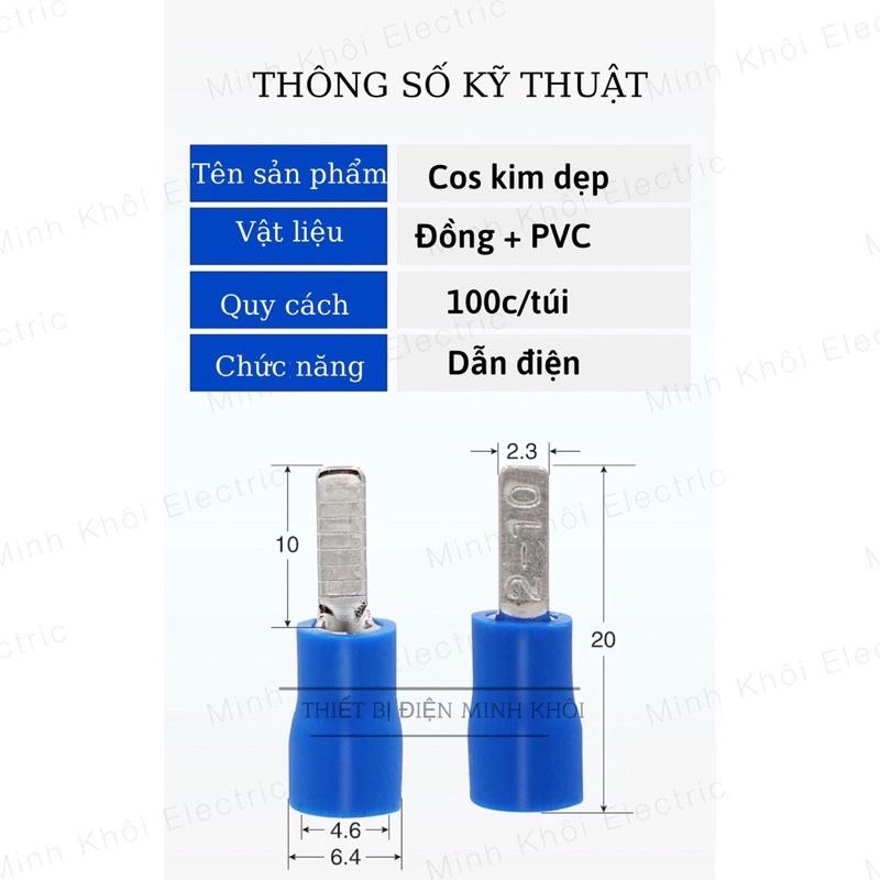 Cos Kim Dẹt Bọc Nhựa 100c, cos pin dẹp, đầu cốt kim dẹp, cốt pin dẹt nối điện