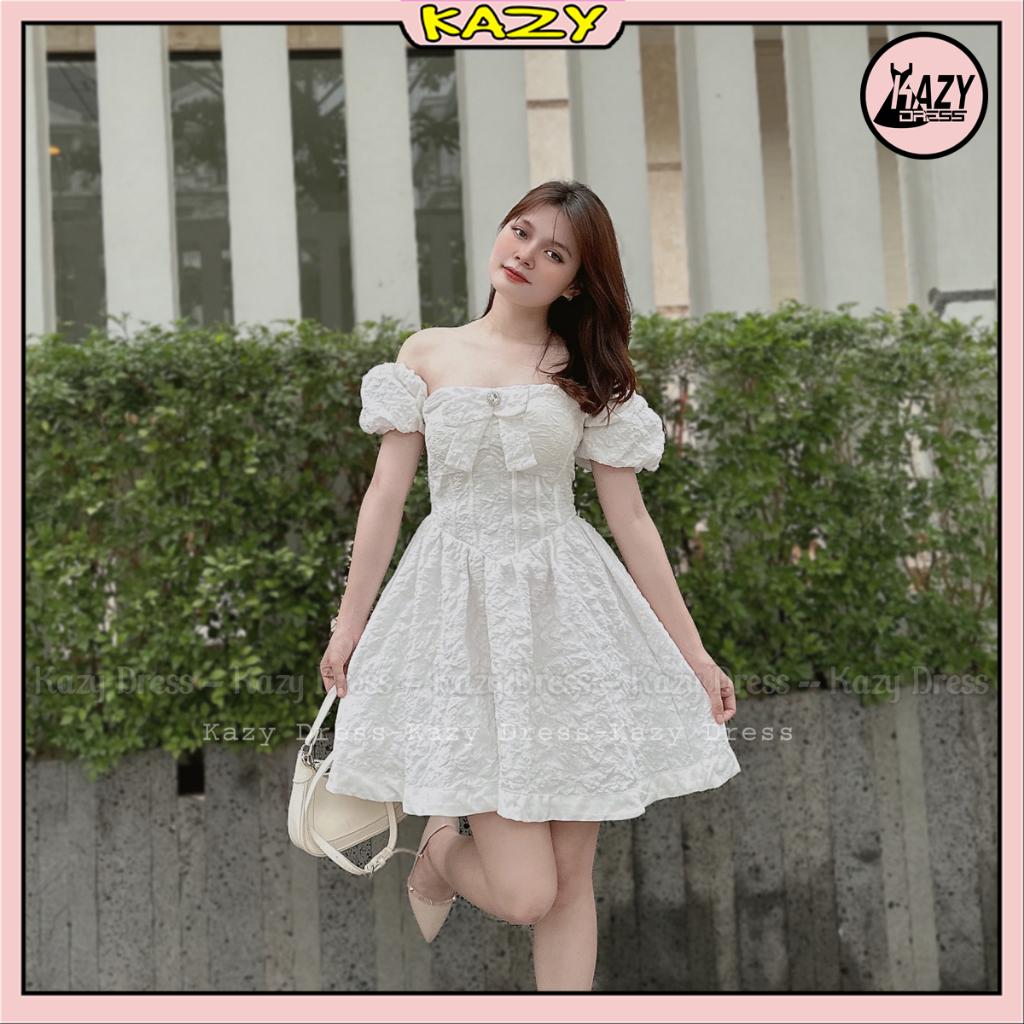 Váy xốp dự tiệc đính nơ phong cách tiểu thư KAZY DRESS V059