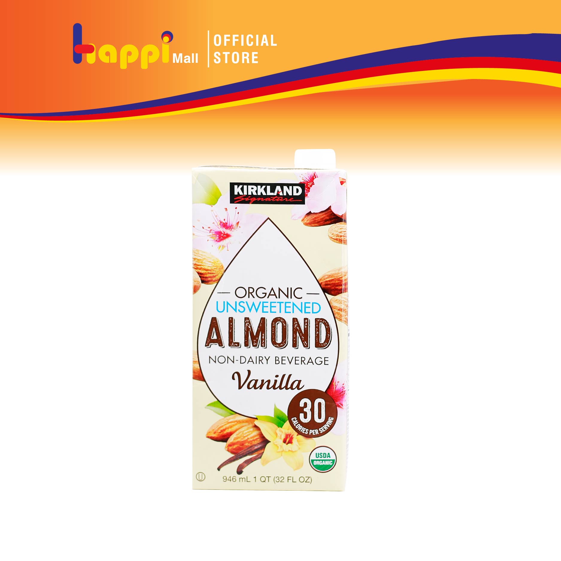 Sữa hạt hạnh nhân hữu cơ không đường hương Vanilla Kirkland Signature Organic Unsweetened Almond của Mỹ 946ml - Happi