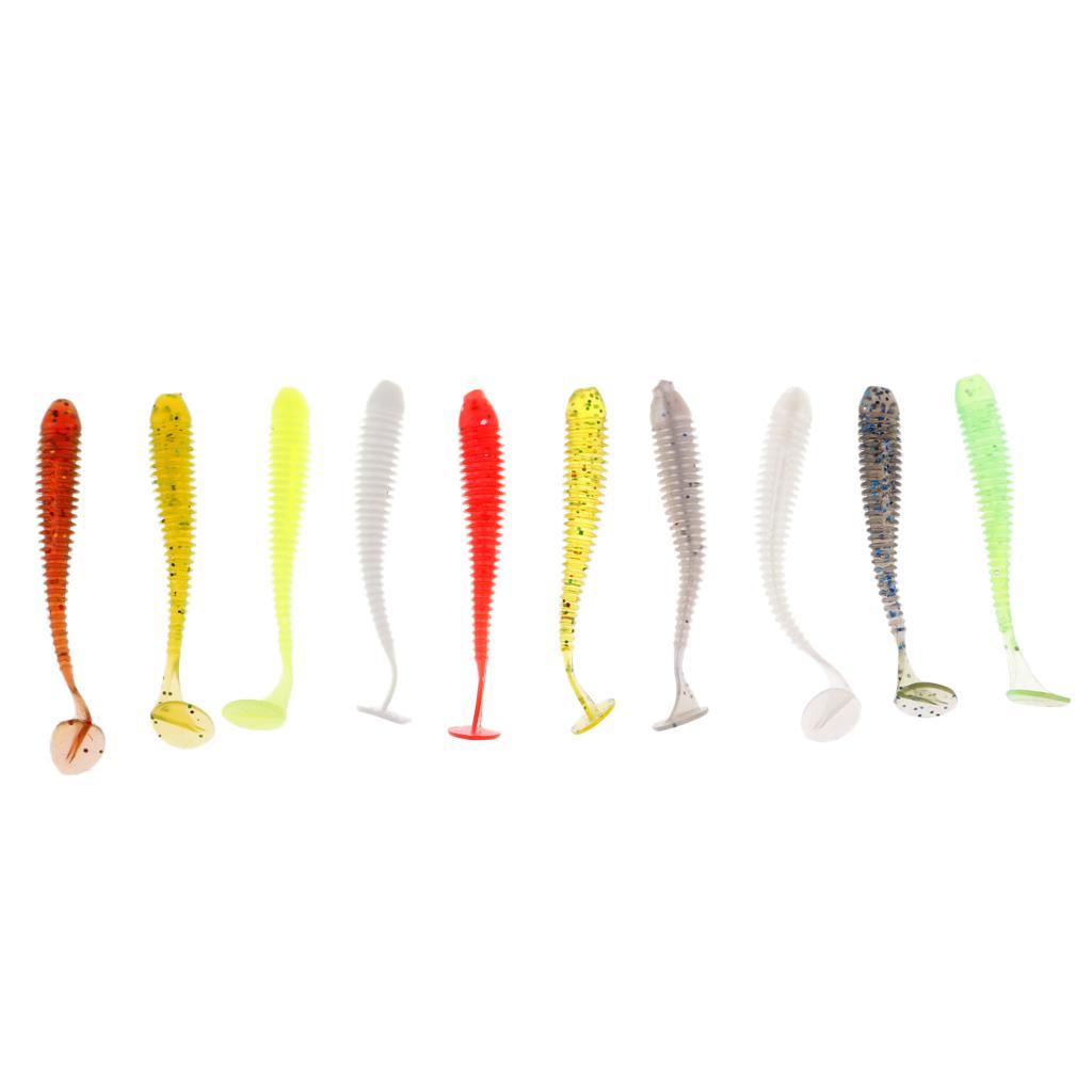 10pcs Lifelike T Tail Soft Worm Fishing Lures Grub Jig Head Baits Earthworm