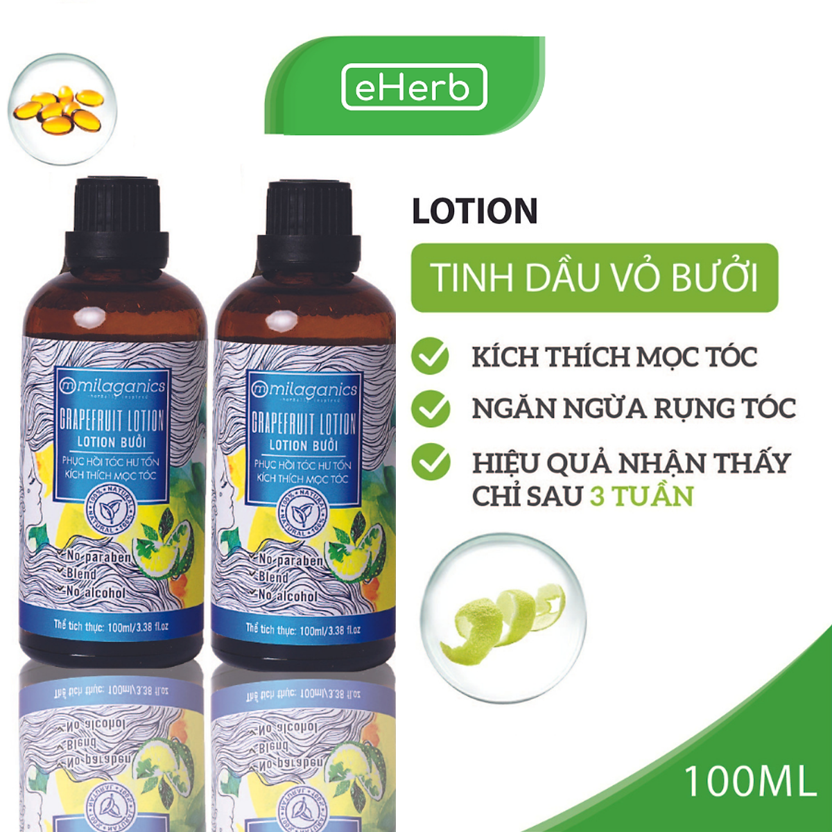 Combo 2 Lotion Bưởi Phục Hồi Tóc Hư Tổn Milaganics (100ml/Chai)