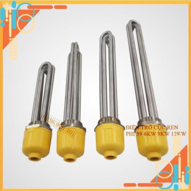 Điện trở nhiệt cục ren Inox phi 59, Thanh nhiệt Inox 304 kích thước ren 59mm 6kw 9kw 12kw