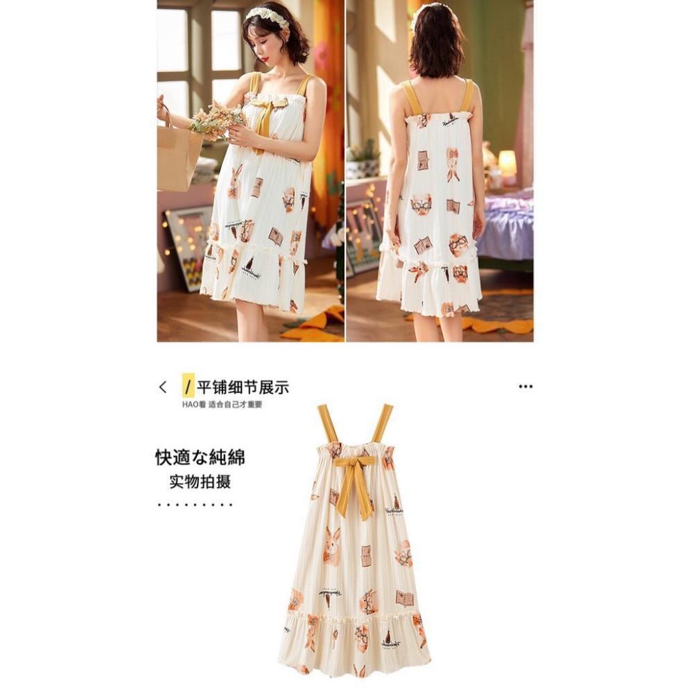Váy ngủ nữ,váy 2 dây nữ mùa hè chất cotton mềm mát *