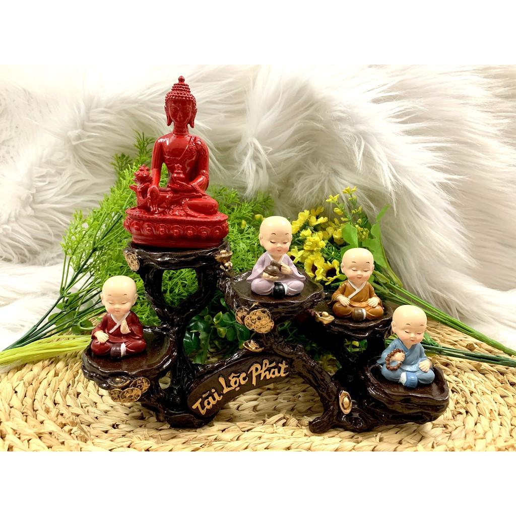Full Set Phật Thích Ca cùng các chú tiểu Tịnh Tâm tọa đế Tài Lộc Phát
