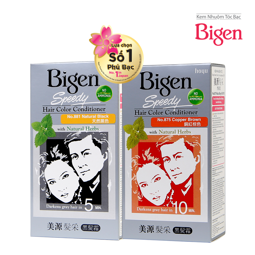 Combo 2 hộp thuốc nhuộm phủ bạc Bigen Conditioner nhuộm phủ bạc hoàn toàn, giá tiết kiệm 80mlx2 dạng kem - 882 Nâu Đen