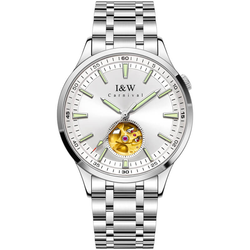 Đồng hồ nam chính hãng IW CARNIVAL IW590G-5 Kính sapphire ,chống xước,Chống nước ,Bảo hành 24 tháng,Máy cơ (Automatic),Dây kim loại thép không gỉ 316L,thiết kế lộ cơ